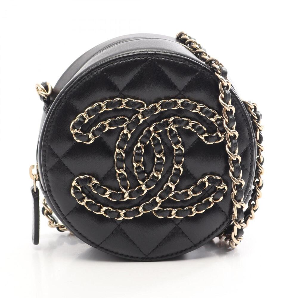 Chanel Matelassé Round Shoulder Bag/Handbag, Lambskin Leather, Women's, Black...